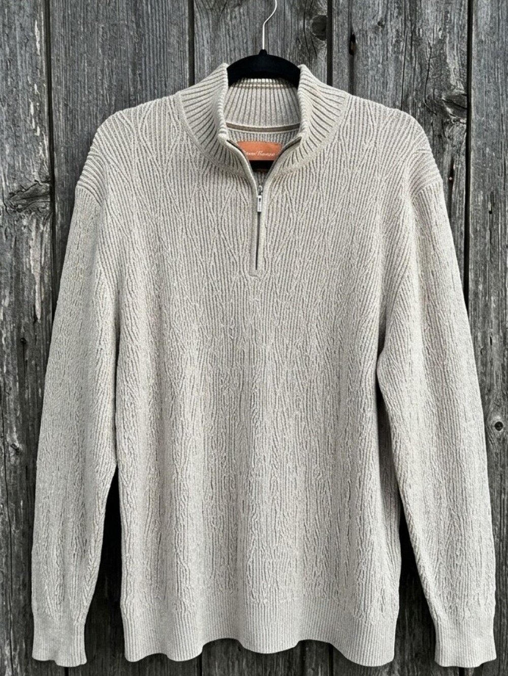 Tommy Bahama Oatmeal Beige Quarter-Zip Cable Knit Sweater Neutral in Large